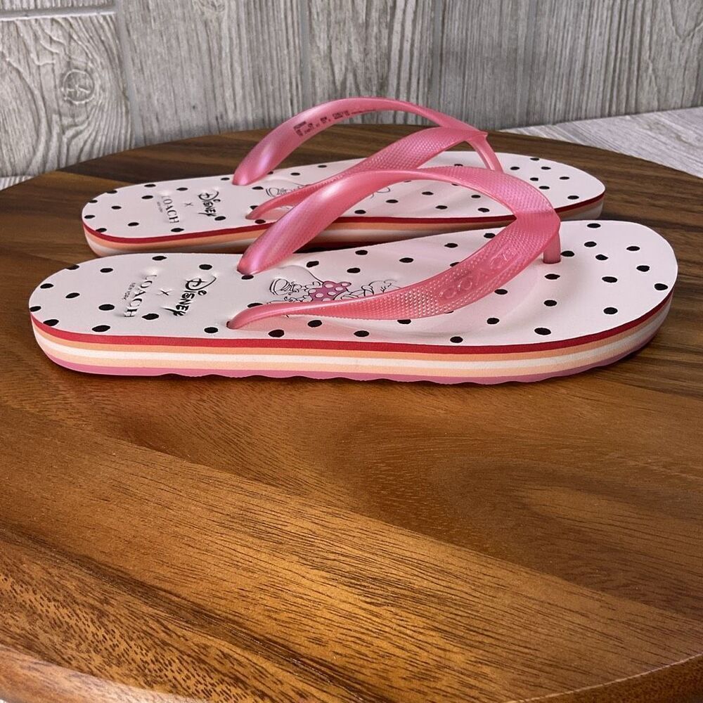 Coach X Disney Minnie Mouse Pink Floral Thong Flip Flops Sandals Women's Size 7 - Picture 5 of 9